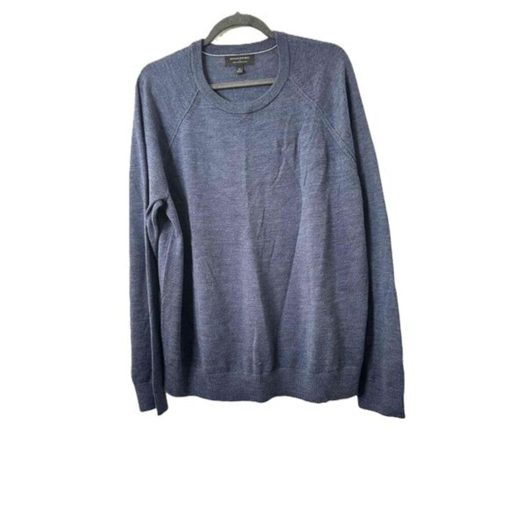 Banana Republic Sweater Mens  XL Blue Crewneck Long Sleeve Merino Wool Knit Soft